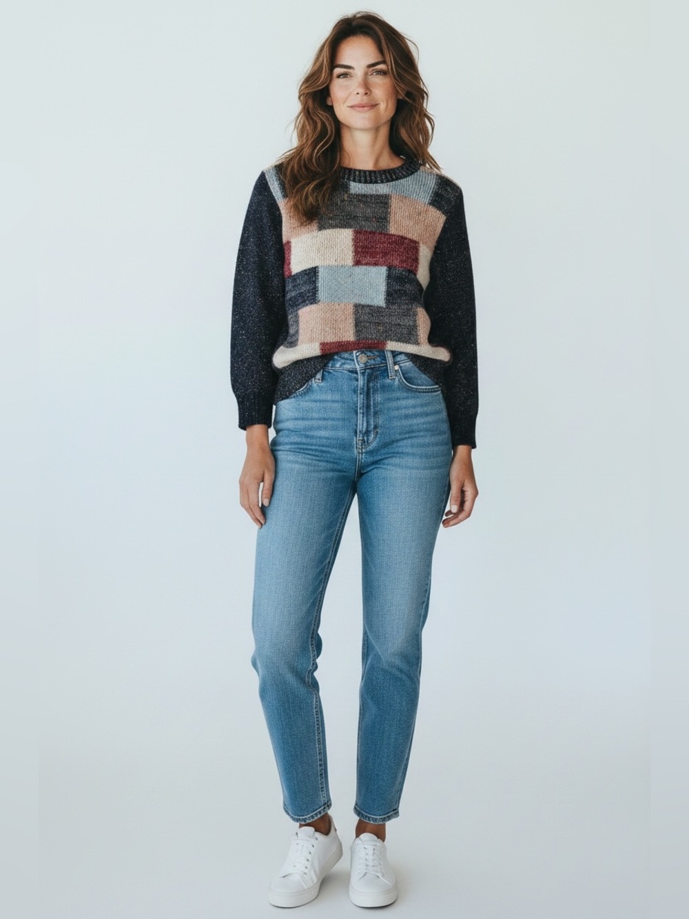 Unique Vintage Retro Patchwork Women's Sweater 70s